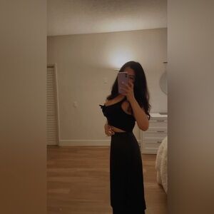 Reformation Black Silk Midi Skirt